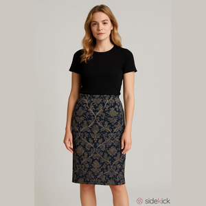 Vintage NWT Talbots Silk Wool Blend Paisley Navy Green Cream Pencil Midi Skirt